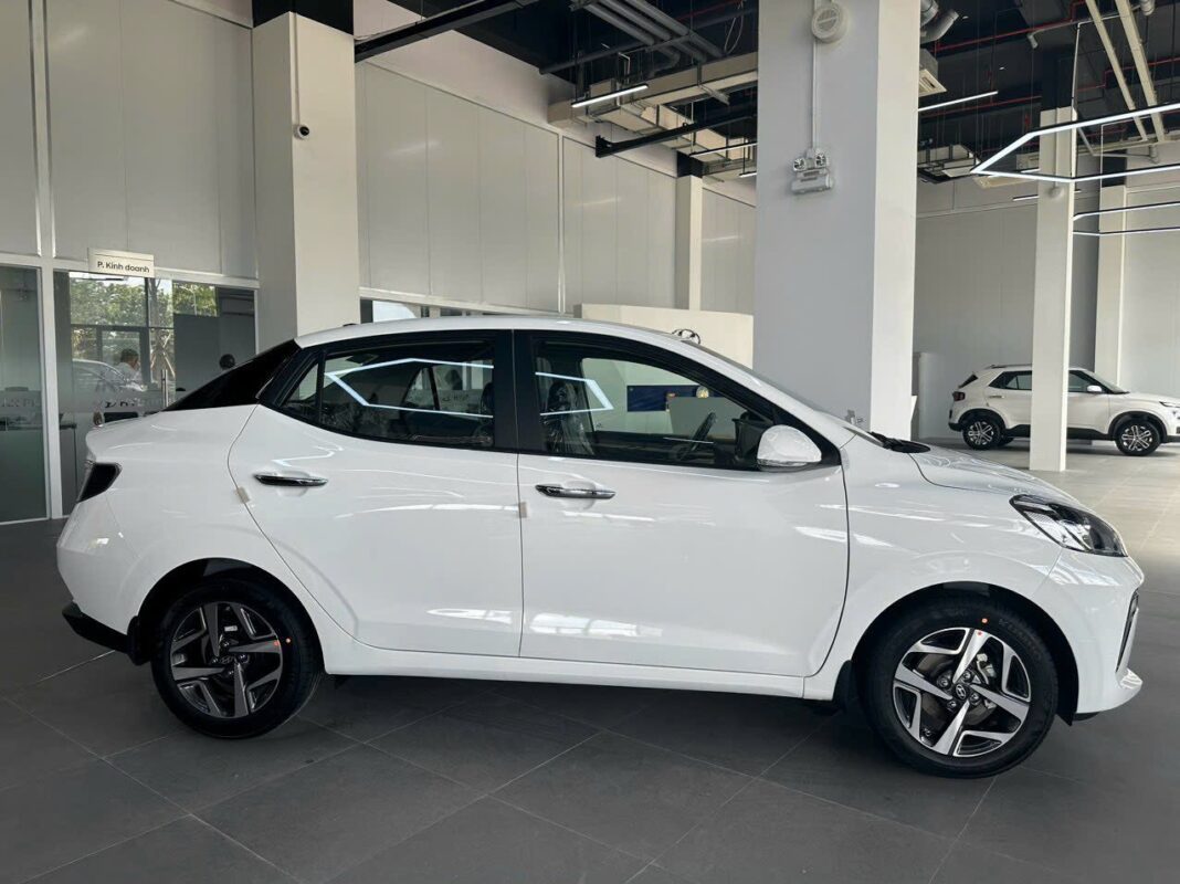 a white car in a showroom